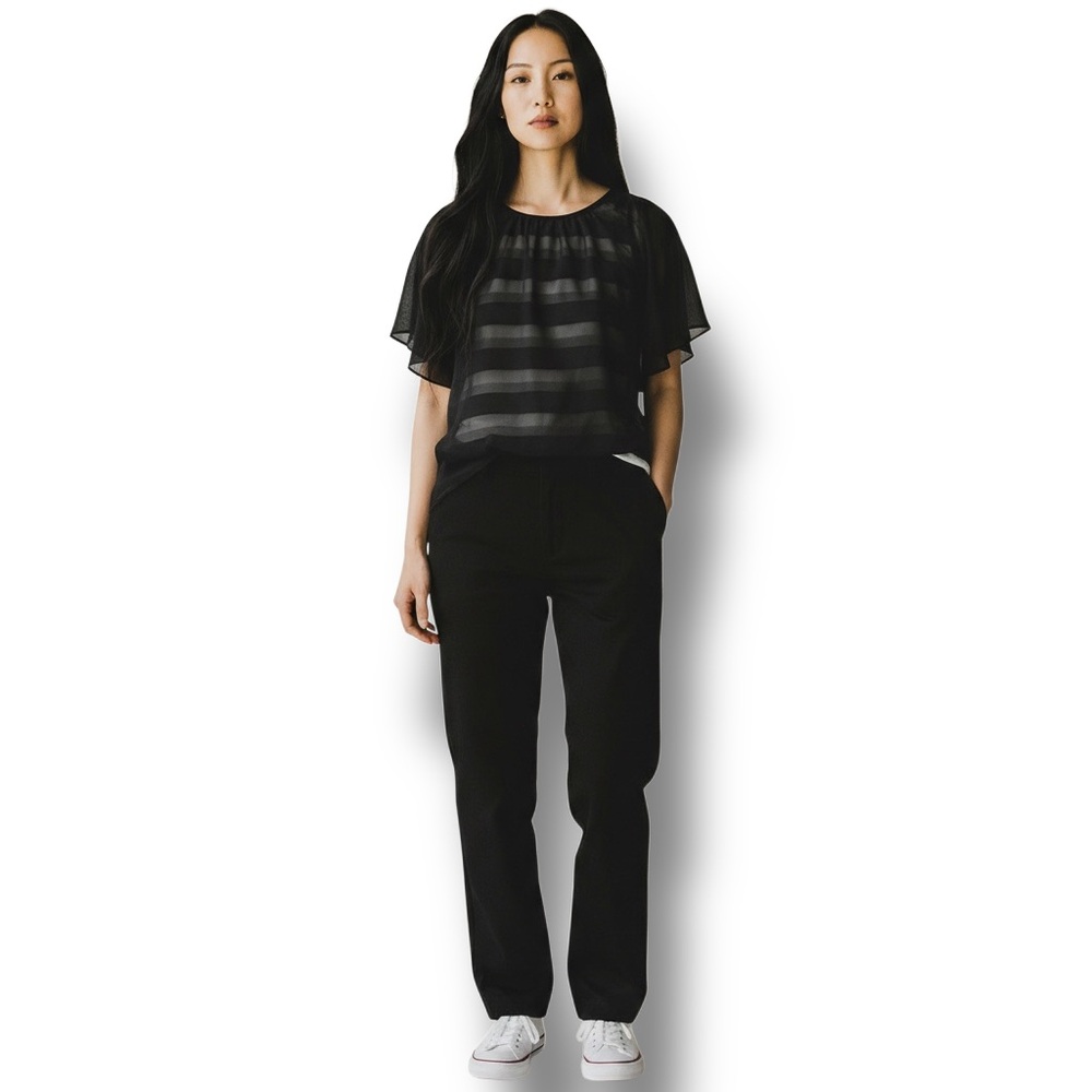 AB Studio Women’s Flutter Sleeve Asymmetric Top, Black, size M